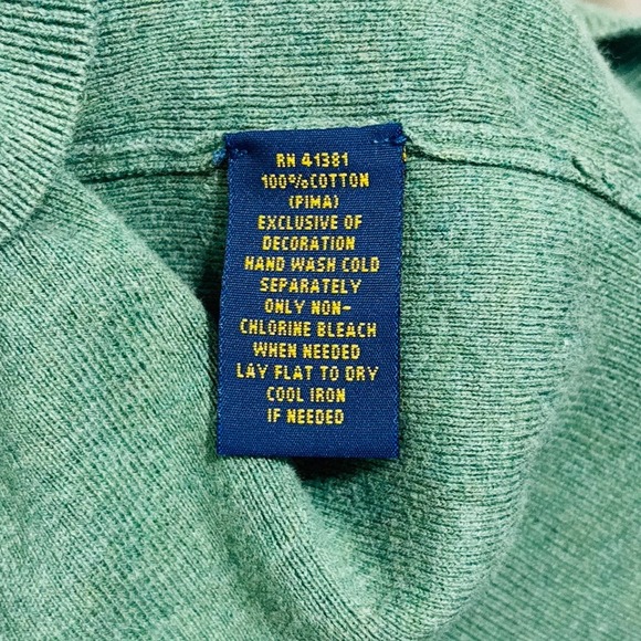 Polo Ralph Lauren Mens Green Pima Cotton V-Neck Sweater Pony Logo Sz Large - Picture 5 of 6